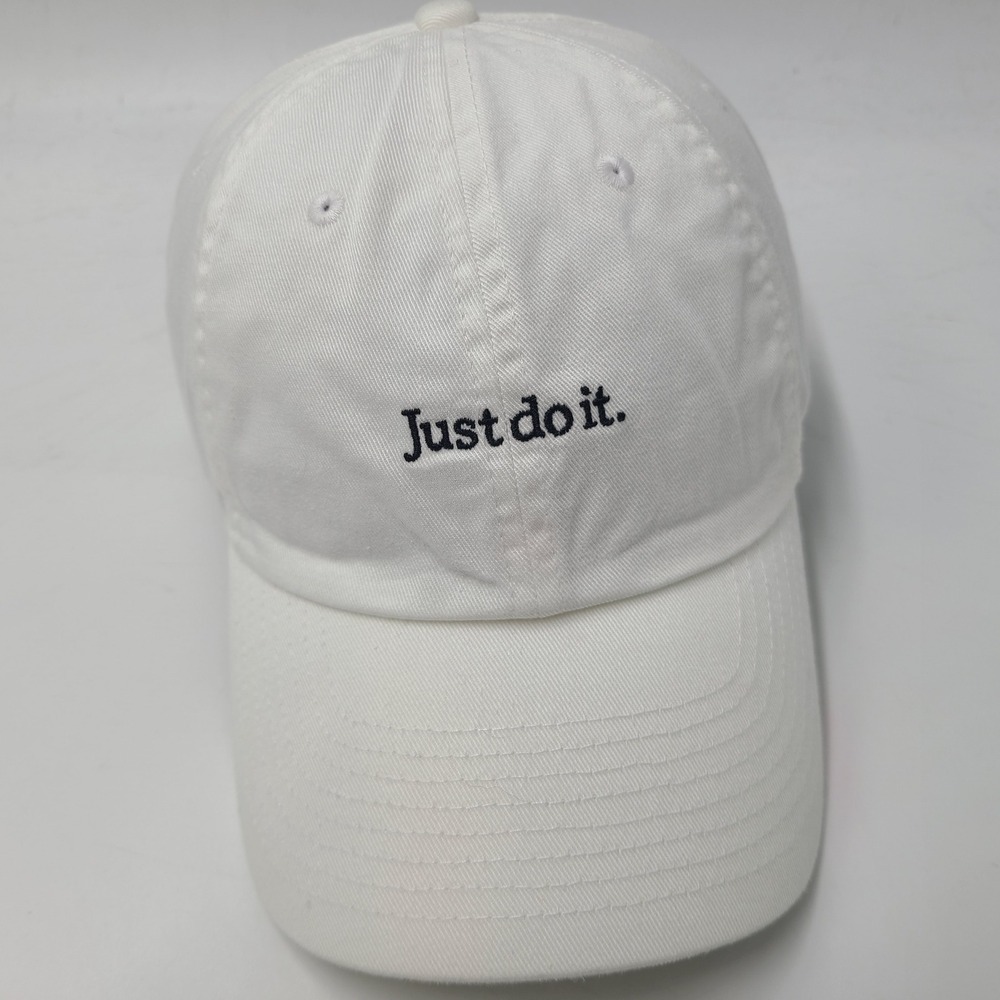 Nike Hat Strapback White Black Just Do It Logo Club Cap Casual Cotton Dad Cap